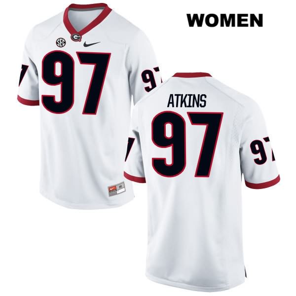 Georgia Bulldogs Women's John Atkins #97 NCAA Authentic White Nike Stitched College Football Jersey BDS8456JD